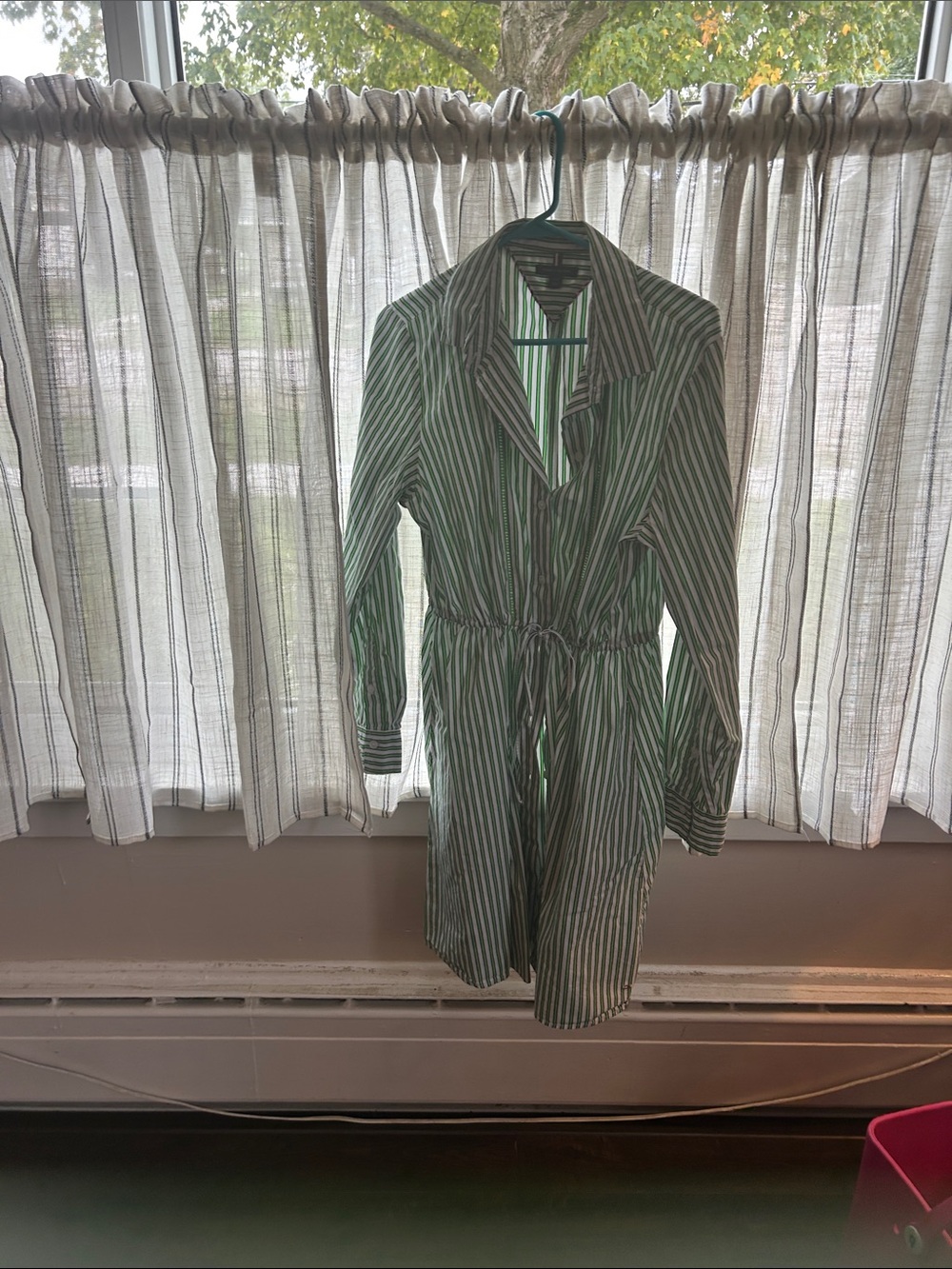 Tommy Hilfiger Green and White Striped Midi Dress